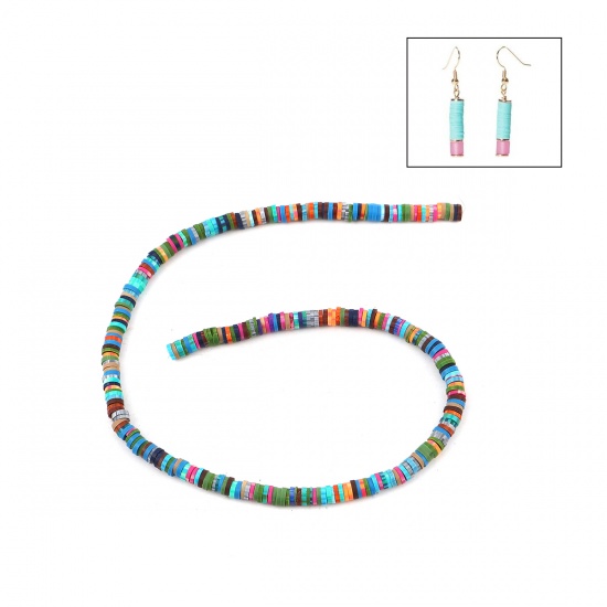 Picture of Polymer Clay Katsuki Beads Heishi Beads Disc Beads Round Multicolor About 5mm Dia, Hole: Approx 1.8mm, 40cm(15 6/8") long, 3 Strands (Approx 380 PCs/Strand)