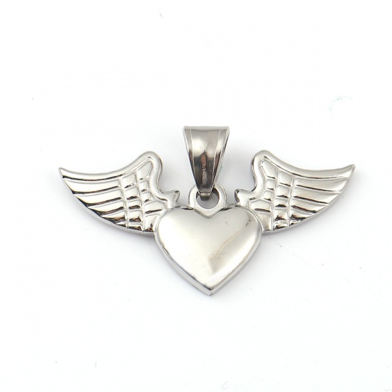 Immagine di 316L Acciaio Inossidabile Ciondoli Cuore Tono Argento Ali 40mm x 23mm, 1 Pz” 