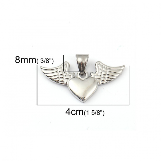 Immagine di 316L Acciaio Inossidabile Ciondoli Cuore Tono Argento Ali 40mm x 23mm, 1 Pz” 