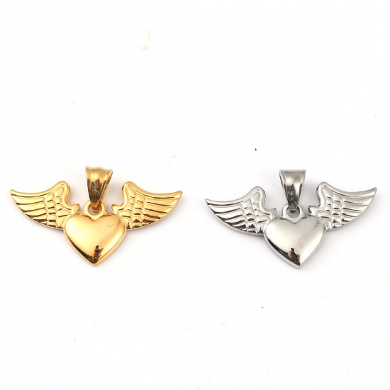 Immagine di 316L Acciaio Inossidabile Ciondoli Cuore Tono Argento Ali 40mm x 23mm, 1 Pz” 