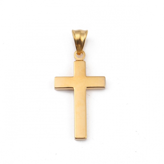 Picture of 316L Stainless Steel Religious Pendants 18K Gold Plated Cross 44mm x 20mm, 1 Piece