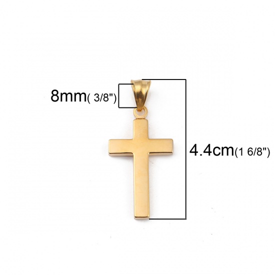 Picture of 316L Stainless Steel Religious Pendants 18K Gold Plated Cross 44mm x 20mm, 1 Piece