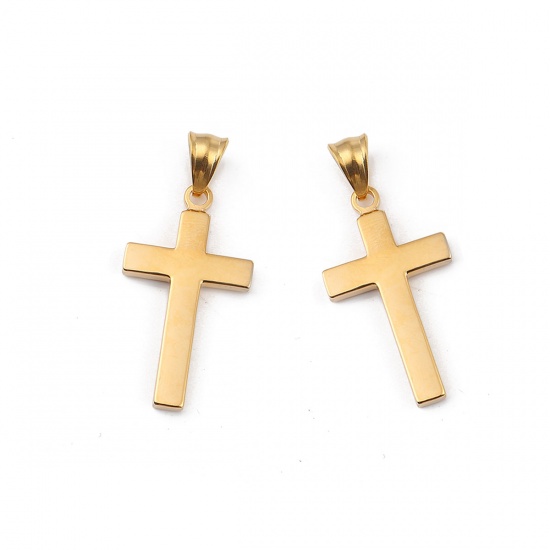 Picture of 316L Stainless Steel Religious Pendants 18K Gold Plated Cross 44mm x 20mm, 1 Piece