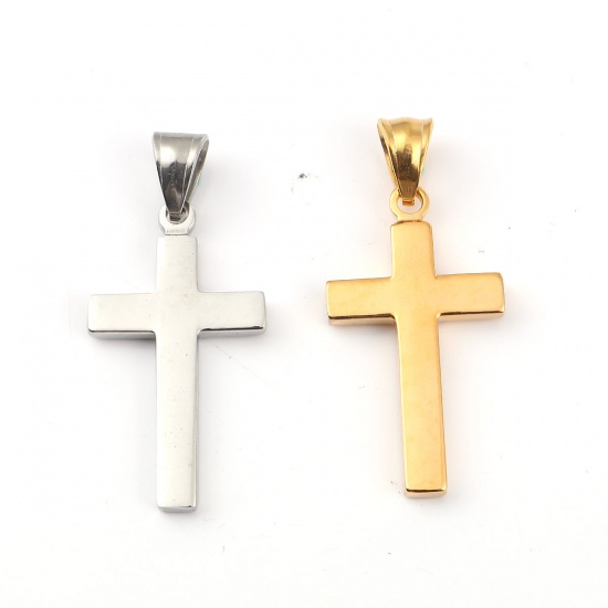 Picture of 316L Stainless Steel Religious Pendants 18K Gold Plated Cross 44mm x 20mm, 1 Piece