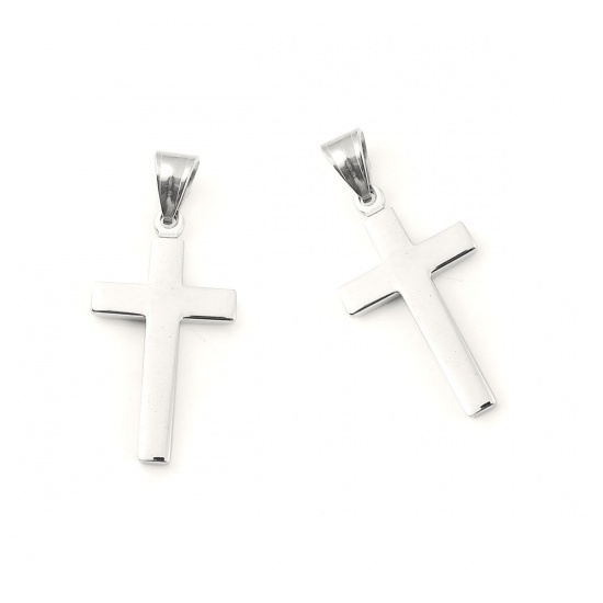 Picture of 316L Stainless Steel Pendants Cross Silver Tone 44mm(1 6/8") x 20mm( 6/8"), 1 Piece”