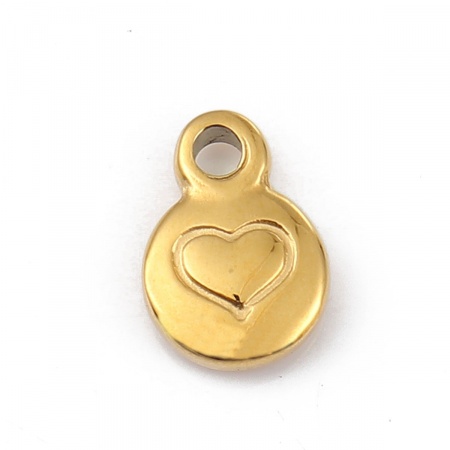 316L Acero Inoxidable día de San Valentín Colgantes Charms Ronda Chapado en Oro de 18K Corazón 11mm x 8mm, 1 Unidad