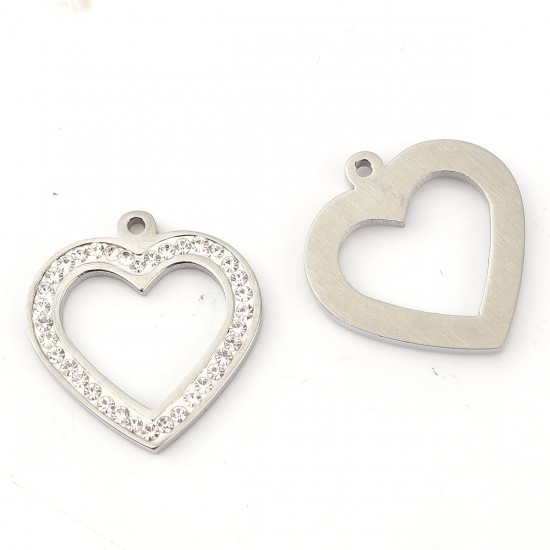 Immagine di 316L Acciaio Inossidabile Charms Cuore Tono Argento Trasparente Strass 21mm x 20mm, 1 Pz” 
