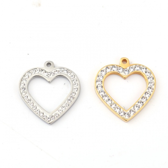 Immagine di 316L Acciaio Inossidabile Charms Cuore Tono Argento Trasparente Strass 21mm x 20mm, 1 Pz” 