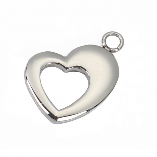 Picture of 316L Stainless Steel Charms Heart Silver Tone 25mm(1") x 18mm( 6/8"), 1 Piece”