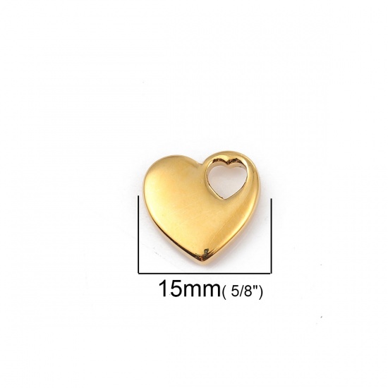 Image de Breloques en 316L Acier Inoxydable La Saint Valentin Cœur Plaqué Or 18K 15mm x 15mm , 1 Pièce