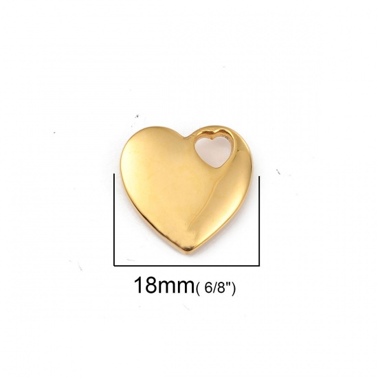 Picture of 1 Piece 316L Stainless Steel Valentine's Day Blank Stamping Tags Charms Heart 18K Gold Plated 18mm x 18mm