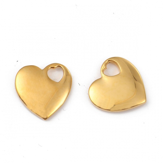 Picture of 1 Piece 316L Stainless Steel Valentine's Day Blank Stamping Tags Charms Heart 18K Gold Plated 18mm x 18mm