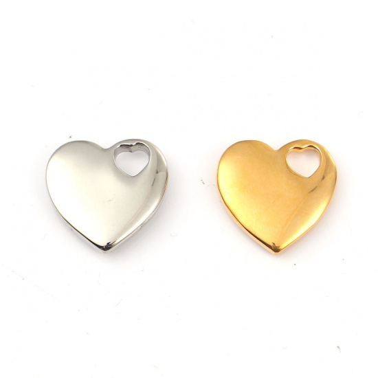 Picture of 1 Piece 316L Stainless Steel Valentine's Day Blank Stamping Tags Charms Heart 18K Gold Plated 18mm x 18mm