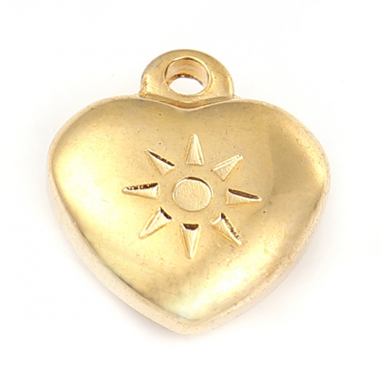 Immagine di 316L Acciaio inossidabile San Valentino Charms Cuore Placcato Oro 18K Sole 14mm x 12mm, 1 Pz