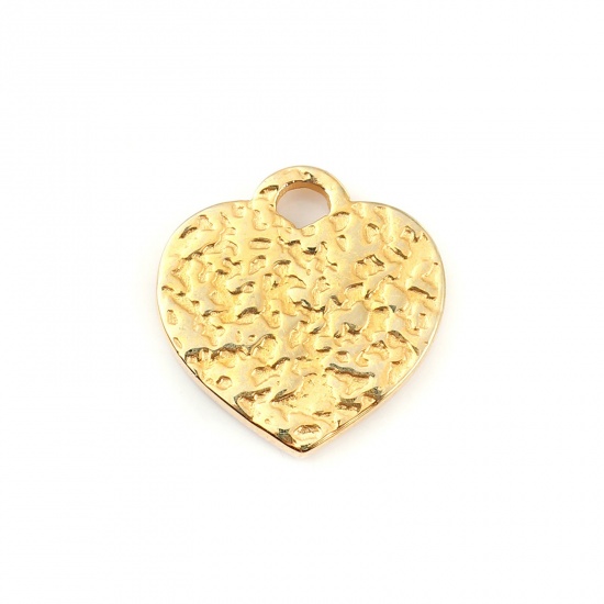 Image de Breloques en 316L Acier Inoxydable Martelage Cœur Plaqué Or 18K 15mm x 14mm , 1 Pièce