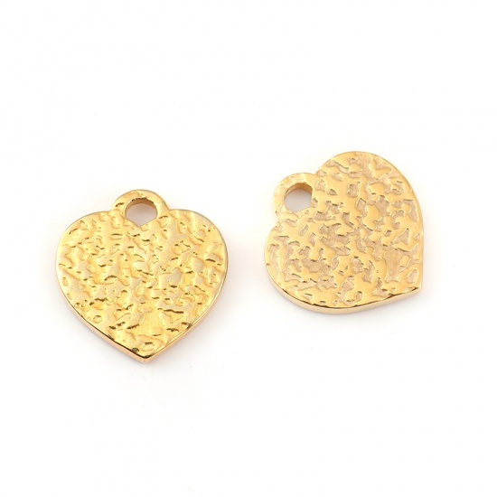 Image de Breloques en 316L Acier Inoxydable Martelage Cœur Plaqué Or 18K 15mm x 14mm , 1 Pièce