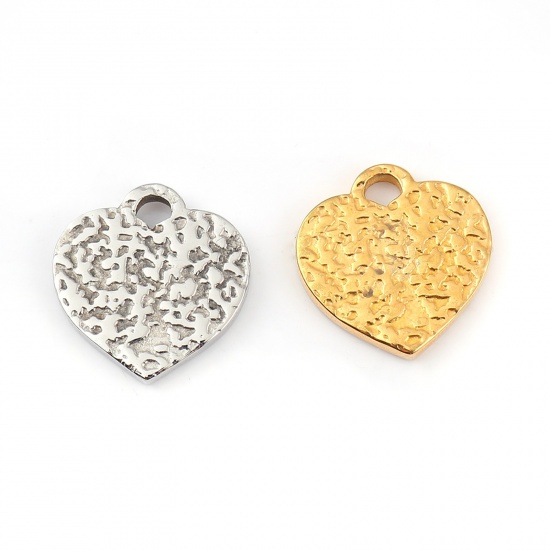 Image de Breloques en 316L Acier Inoxydable Martelage Cœur Plaqué Or 18K 15mm x 14mm , 1 Pièce