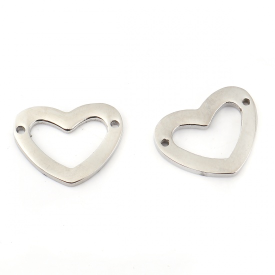 Picture of 316L Stainless Steel Connectors Heart Silver Tone 18mm( 6/8") x 14mm( 4/8"), 1 Piece”