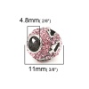 Image de Perles à Gros Trou au Style Européen en Alliage de Zinc Rond Argent Vieilli Flèche Strass Rose Env. 11mm Dia, Trou: 4.8mm, 3 Pcs