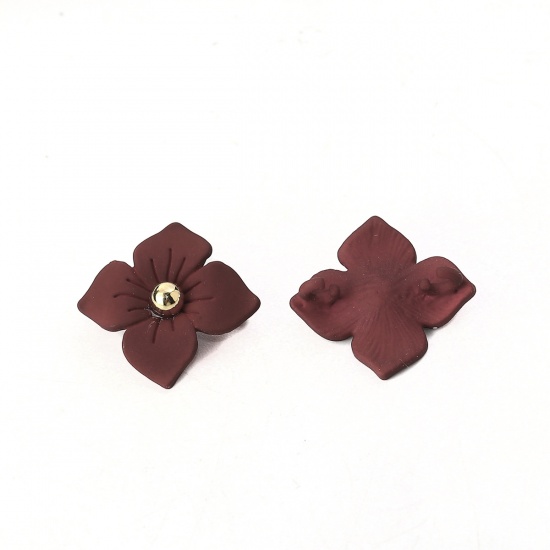 Bild von Zinklegierung Verbinder Blumen Rotweinfarben 20mm x 20mm, 10 Stück