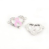Picture of Zinc Based Alloy Connectors Heart Silver Plated Pink Ribbon Enamel 38mm x 25mm, 3 PCs