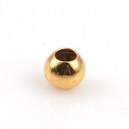 Picture of Brass Seed Beads Round Gold Plated About 2mm( 1/8") Dia, Hole: Approx 0.8mm, 300 PCs                                                                                                                                                                          
