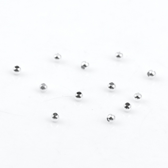 Picture of Brass Seed Beads Round Silver Plated About 2mm( 1/8") Dia, Hole: Approx 0.8mm, 300 PCs                                                                                                                                                                        