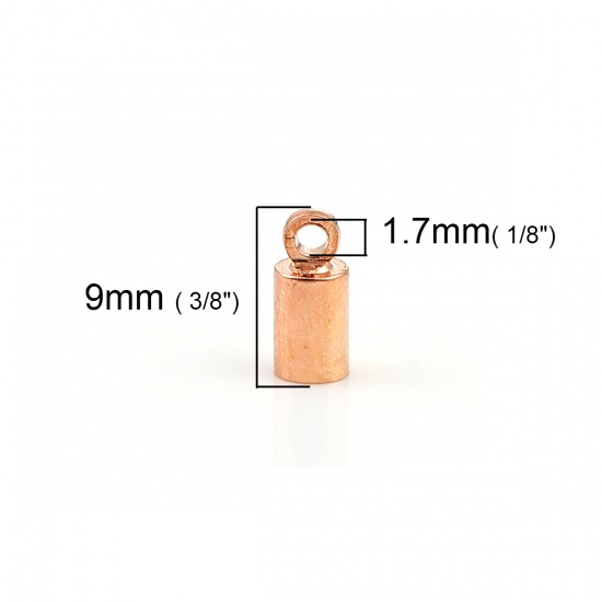 Picture of Iron Based Alloy Cord End Caps Cylinder Rose Gold (Fits 4mm Cord) 9mm x 4mm, 100 PCs