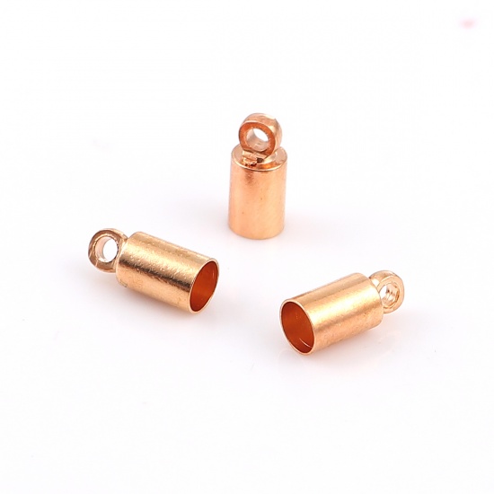Immagine di Lega di Ferro Corda di Collana Connettore di Collana Cilindrico Oro Rosa (Adatto alla corda 4mm) 9mm x 4mm, 100 Pz