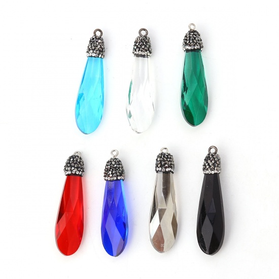 Picture of Glass Pendants Drop Red Clear Rhinestone Faceted 55mm(2 1/8") x 15mm( 5/8"), 1 Piece