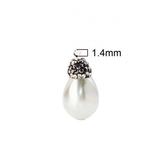 Picture of Shell Micro Pave Charms Dark Gray Drop Clear Rhinestone Imitation Pearl 26mm x14mm(1" x 4/8") - 23mm x13mm( 7/8" x 4/8"), 1 Piece