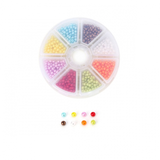 Picture of Acrylic Beads Round Mixed Imitation Pearl About 4mm Dia, Hole: Approx 1.3mm, 1 Box (Approx 1500 PCs/Box)