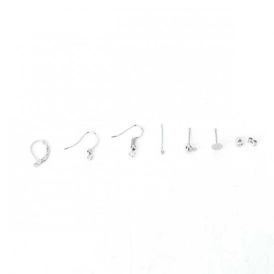 Immagine di Lega di Zinco Ganci per Orecchini Tono Argento 20mm x 18mm - 5mm x 3.5mm, 1 Scatola