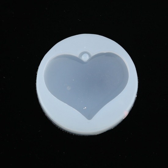 Immagine di Silicone Muffa della Resina per Gioielli Rendendo Tondo Bianco Cuore 50mm Dia. 2 Pz