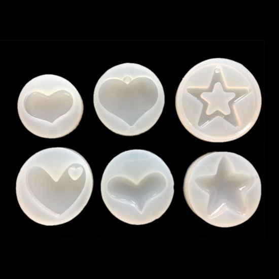 Immagine di Silicone Muffa della Resina per Gioielli Rendendo Tondo Bianco Cuore 4.3cm Dia. 3 Pz