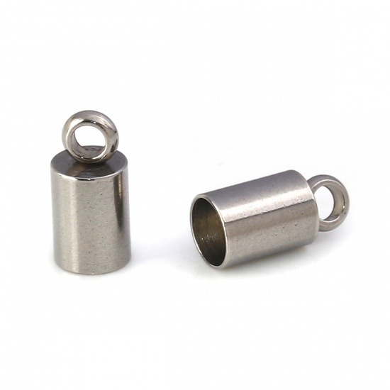 Picture of 304 Stainless Steel Cord End Caps Cylinder Silver Tone (Fits 3.5mm Cord) 8mm( 3/8") x 4mm( 1/8"), 10 PCs