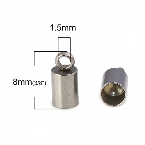 Picture of 304 Stainless Steel Cord End Caps Cylinder Silver Tone (Fits 3.5mm Cord) 8mm( 3/8") x 4mm( 1/8"), 10 PCs