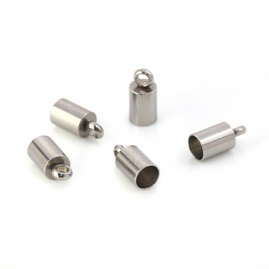 Picture of 304 Stainless Steel Cord End Caps Cylinder Silver Tone (Fits 3.5mm Cord) 8mm( 3/8") x 4mm( 1/8"), 10 PCs