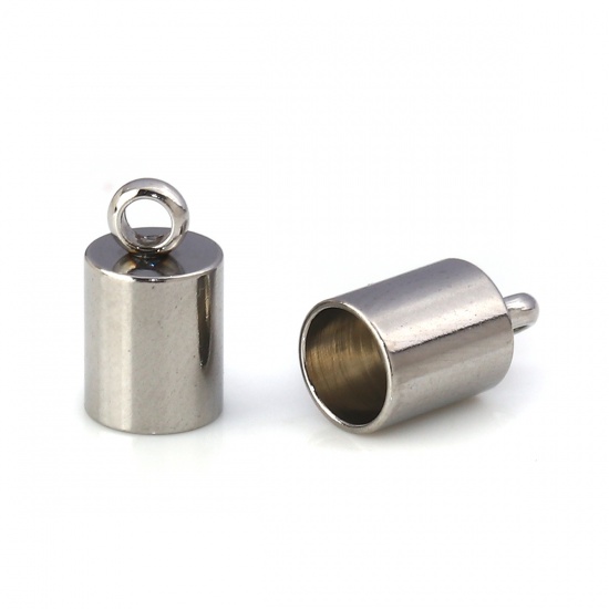 Bild von 304 Edelstahl Endkappen Zylinder Silberfarbe (Für 4mm Schnur) 9mm x 5mm, 10 Stück