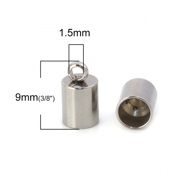 Picture of 304 Stainless Steel Cord End Caps Cylinder Silver Tone (Fits 4mm Cord) 9mm( 3/8") x 5mm( 2/8"), 10 PCs