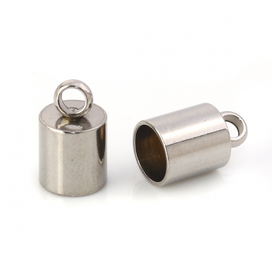 Picture of 304 Stainless Steel Cord End Caps Cylinder Silver Tone (Fits 5mm Cord) 10mm( 3/8") x 6mm( 2/8"), 10 PCs