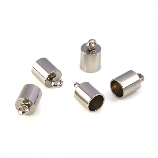 Picture of 304 Stainless Steel Cord End Caps Cylinder Silver Tone (Fits 5mm Cord) 10mm( 3/8") x 6mm( 2/8"), 10 PCs