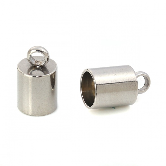 Picture of 304 Stainless Steel Cord End Caps Cylinder Silver Tone (Fits 6mm Cord) 12mm( 4/8") x 7mm( 2/8"), 10 PCs