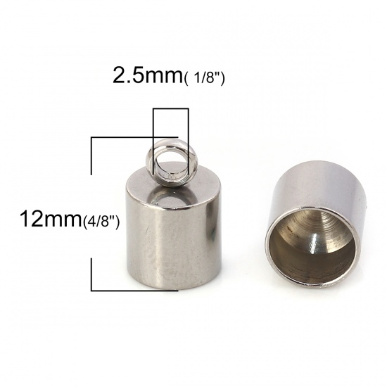 Picture of 304 Stainless Steel Cord End Caps Cylinder Silver Tone (Fits 7mm Cord) 12mm( 4/8") x 8mm( 3/8"), 10 PCs