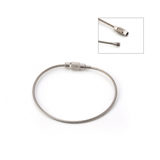 Picture of 304 Stainless Steel Bangles Bracelets Silver Tone Twist Can Be Screwed Off 15.3cm(6") long, 1 Piece