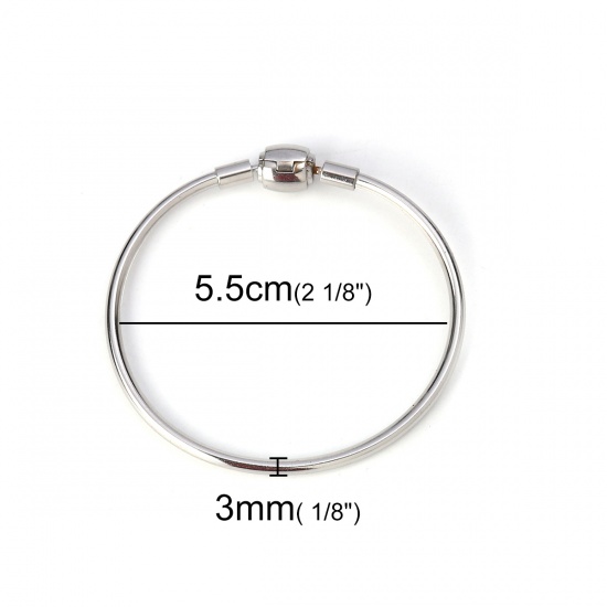 Picture of 304 Stainless Steel Bangles Bracelets Silver Tone With Oval Clasp Can Open 18cm(7 1/8") long, 1 Piece