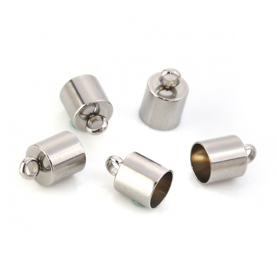 Picture of 304 Stainless Steel Cord End Caps Cylinder Silver Tone (Fits 6mm Cord) 10mm x6mm( 3/8" x 2/8") - 9mm x6mm( 3/8" x 2/8"), 10 PCs