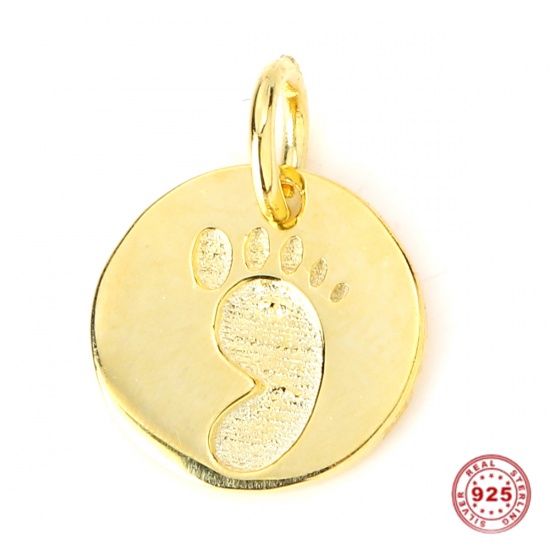 Picture of Sterling Silver Charms Gold Plated Round Footprint 11mm( 3/8") x 8mm( 3/8"), 1 Piece