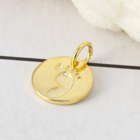 Picture of Sterling Silver Charms Gold Plated Round Footprint 11mm( 3/8") x 8mm( 3/8"), 1 Piece