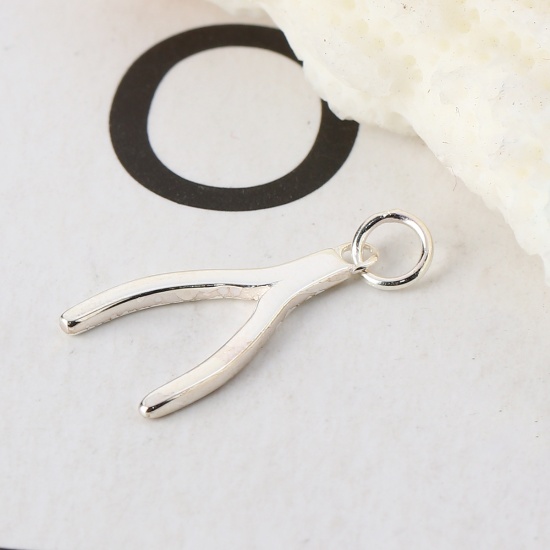 Picture of Sterling Silver Charms Silver Wishbone 18mm( 6/8") x 8mm( 3/8"), 1 Piece